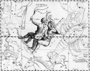 Castor y Pólux en el cielo Johannes Hevelius, Prodromus Astronomia, volumen III: Uranographia, 1690 